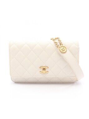 Chanel Shoulder Bag Quilted White Caviar Leather Chain Wallet